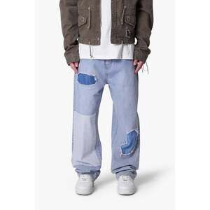 mnml Ultra Baggy Patched Up Denim - Light Blue Size 28Light Blue / 28